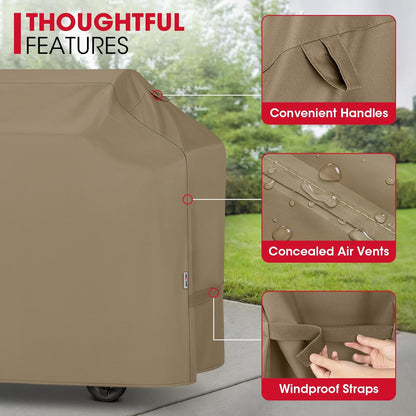 Unicook Grill Cover 60 Inch, Heavy Duty Waterproof Gas Grill Cover for Outside, Fade Resistant Barbecue Protector with Sealed Seam, Fits Weber Char-Broil Nexgrill BBQs up to 58" Wide，Neutral Taupe