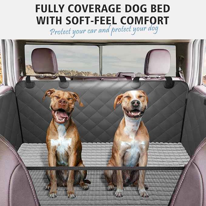 Truck Back Seat Extender for Dogs with Thick Egg Crate Foam Fuzzy Blanket Bed Mat, Soft Pet Car Seat Covers, Sturdy Backseat Trucks Dog Bed for Travel, Waterproof Dog Hammock for Truck Crew Cab
