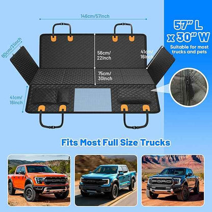 Truck Dog Seat Cover for Back Seat, Hard Bottom Waterproof Truck Back Seat Extender for Multi Dogs,Dog Hammock for Crew Cab Trucks,Pet Seat Cover for Back Seat Holds 400lbs with Mesh Window & Pocket