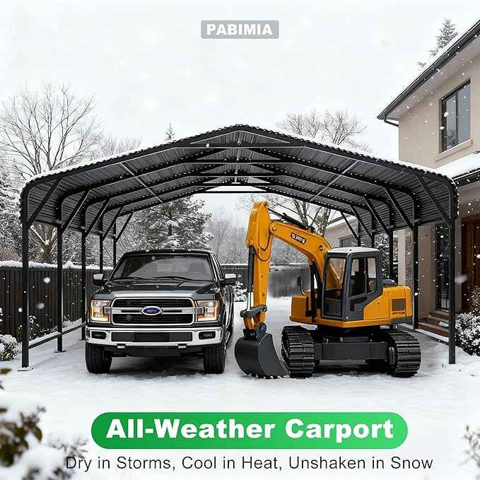 20x20 FT Heavy-Duty Metal Carport, Outdoor Galvanized Steel Shelter for Pickup Trucks, Motorcycles, Boats, Cars & Tractors