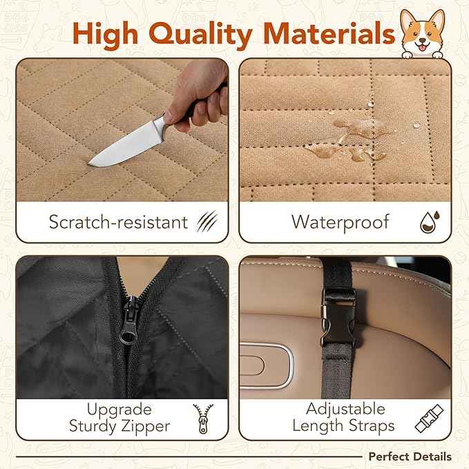 Dog Car Seat Cover for Back Seat, 900D Heavy-Duty Oxford Cloth Pet Car Seat Cover with Hard Bottom, Waterproof Dog Hammock for Car, Dog Car Seat Protector Scratch Proof Nonslip, Holds 400lbs
