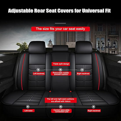 Amooca Car Seat Covers Full Set Automotive Seat Protection Fit for Most Cars SUVs Front & Back Seats Waterproof Nappa Leather Car Seat Cushion Protector Black & Red