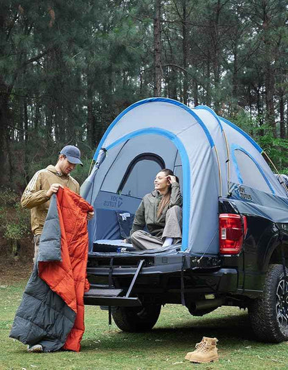 JOYTUTUS Truck Tent, Portable Truck Bed Tent with Rainfly, Truck Tent for 5.0'-5.2' with Aluminum Pole, Waterproof PU2000mm Double Layer for 2 Person - Blue