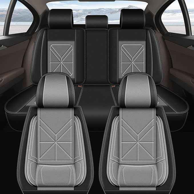 Car Seat Covers Full Set Fit for Nissan Altima 2010-2024 2025 2026 : 5 Seat Auto Interior Accessories, Waterproof Faux Leather Vehical Car Seat Cushions Cover（Black&Grey