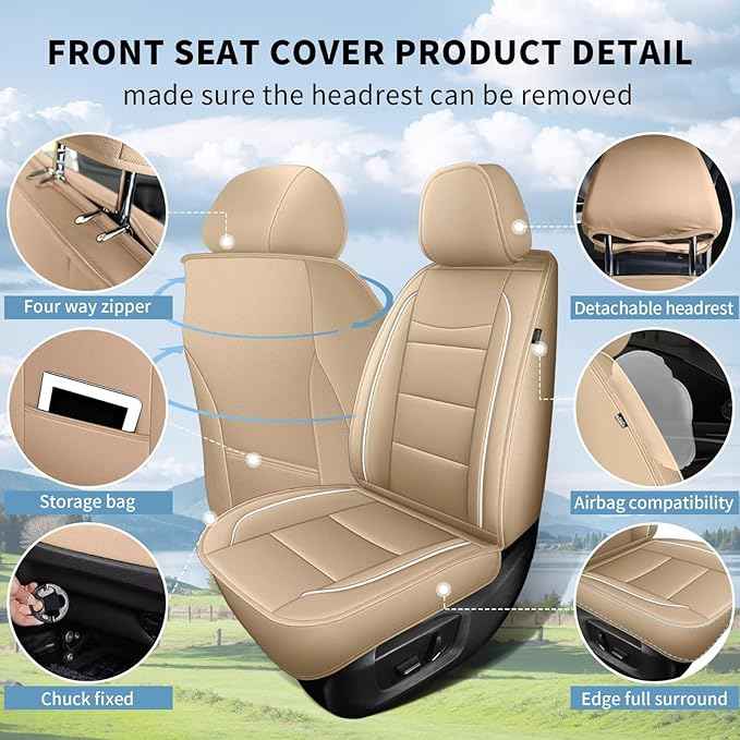 YORKNEIC Front Set Seat Covers Fit for Ford Explorer 2004-2025 2026: Faux Leather Car Seat Covers - Waterproof Car Seat Protector(Beige)