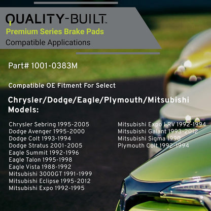 Premium Semi-Metallic Rear Brake Pads (1001-0383M) Compatible with 1988-2012 Chrysler/Dodge/Eagle/Mitsubishi/Plymouth (3000GT/Avenger/Colt/Eclipse/Expo/Galant/Sebring/Stratus & More)