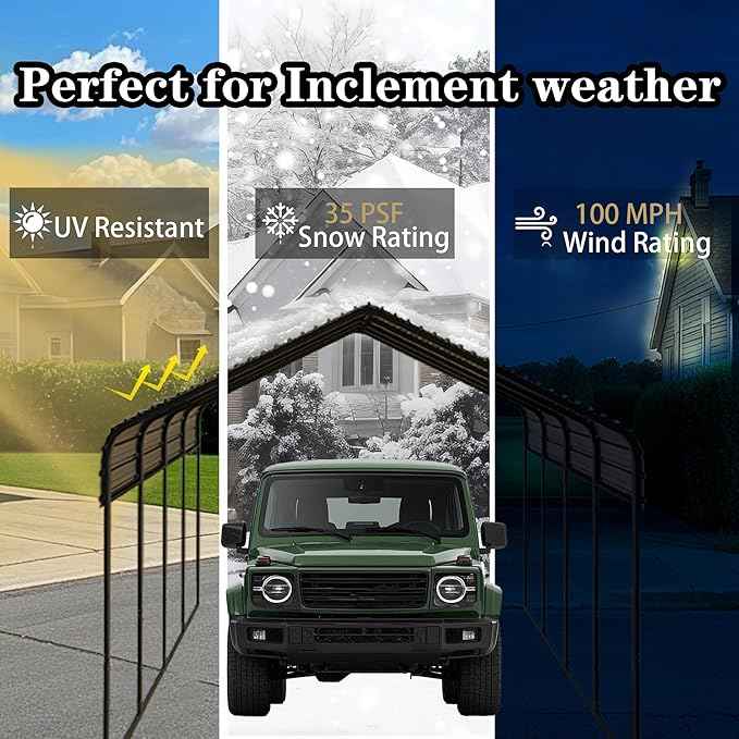 Heavy Duty Metal Carport 12x20 ft Galvanized Steel Carport Shelter for Car Extra Large Canopy for Dual Vehicle, RV Boat Storage All Weather Protection Garage Party Tent (12x20 FT)