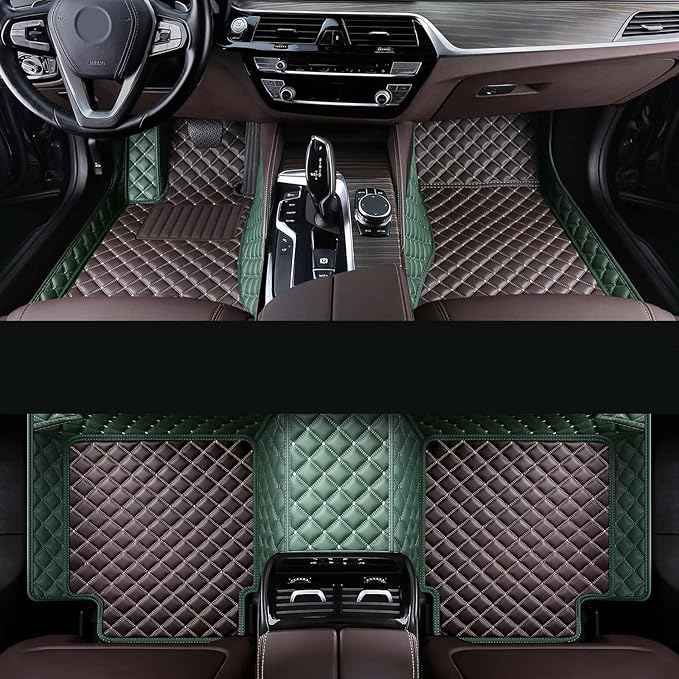 Car Floor Mat Fit 99% Sedans Sports Cars Luxury Custom Car Mats for SUV Women Leather Automotive Floor Mats All Weather Car Mats Diamond Floor Mats for Trucks (3D Luxury Green + Dark Brown)