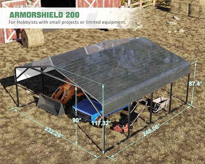 20x20 FT Heavy Duty Metal Carport, 2-Car Garage with Galvanized Steel Roof & Structural Reinforcement, 120lbs/Sq.Ft Snow/Wind Resistant, Ground Anchors, Fits Pickups, Trucks, RVs,Boats