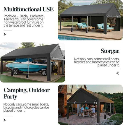 Shintenchi Carport 10' x 20' Heavy Duty Portable Garage, Carport Canopy with Side-Opening Door & Roll-Up Windows, Car Canopy for Truck,Car,Grey