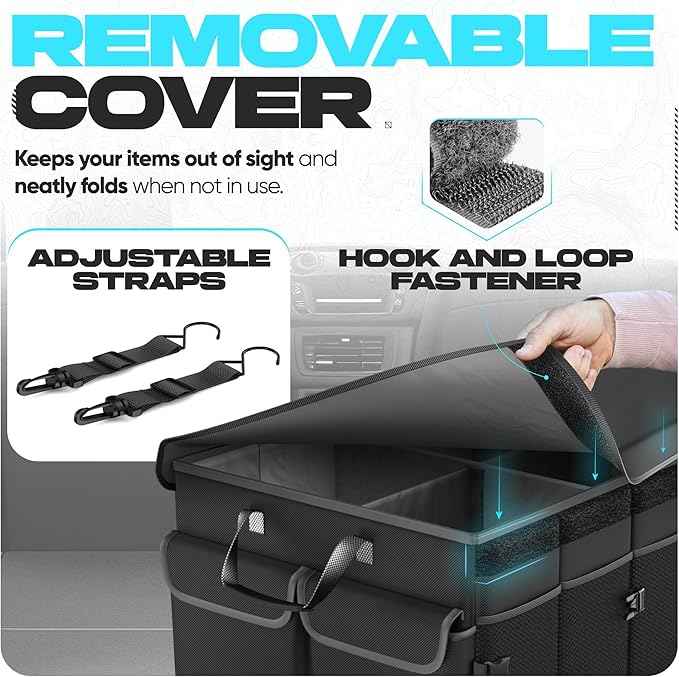 FORTEM Trunk Organizer with Cooler For SUV Car Trunk, Foldable Storage, Car Accessories for Women Men, Collapsible Bag, Perfect Christmas Gifts, 600D Oxford, Non Slip Bottom, Straps, Soft Cover (105L)