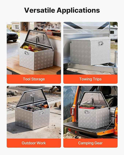VEVOR Trailer Tongue Box, Heavy Duty Trailer Tongue Tool Box Storage Organizer with Lock & Keys, Utility Tool Chest for Pickup Truck Bed, RV, SUV, Off-Road Vehicle, Aluminum, 33" x 19" x 18", Silver