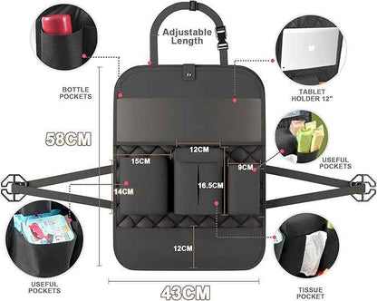 Car Seat Organizers,Multi-functional Back Seat Protectors, Storage Pouches, Child kicking prevention and Tray Holders Kick Mats Back (for Cars, Kids,and Rear Seats) (Black, 1 Pack with Food Tray)