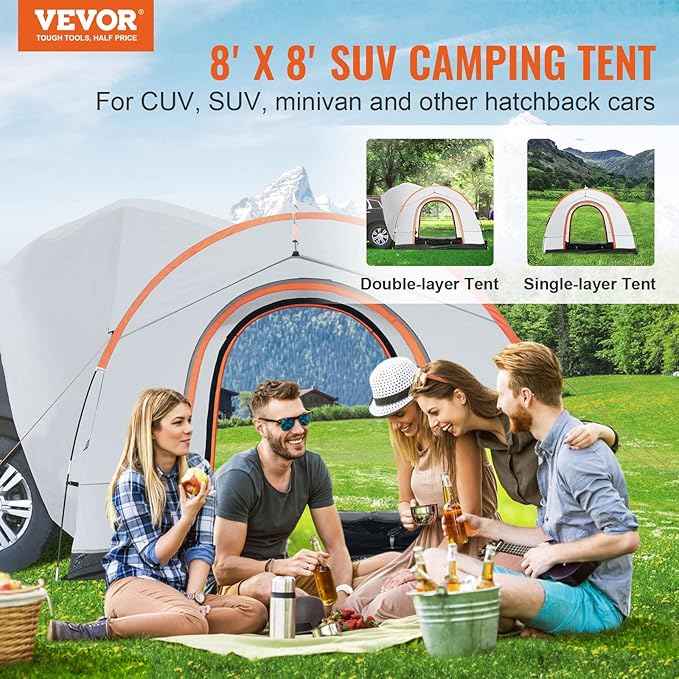 VEVOR SUV and Pickup Truck Camping Tents, Waterproof Double Layer Design with Carry Bag, Accommodates 2-9 Persons for Outdoor Activities