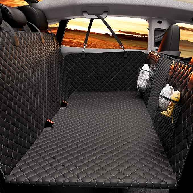 Back Seat Extender for Dogs - Large Space, Waterproof Dog Car Seat Cover for Back Seat with Hard Bottom Holds 420lbs, Upgraded Material Waterproof Pet Car Bed Dog Hammock for Car