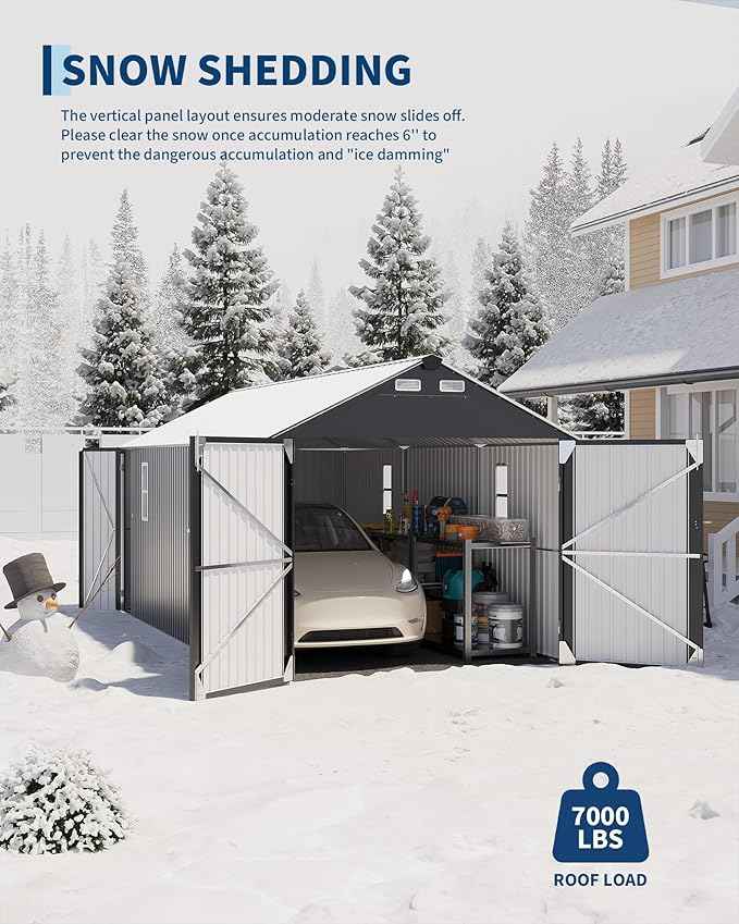 Garvee 10x20 ft Enclosed Metal Carport, Car Port with Vertical Steel Roof for All-Weather Use, Metal Shed with Man Door for Sedans & SUV, Gray