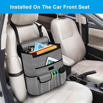 Car Front Seat Organizer| Efficient Car Organizers and Storage | Laptop,Tablet Pockets, Adjustable Straps,Kid-Friendly, Multi-Pocket, Cup Holders, Sturdy and Durable, Grey