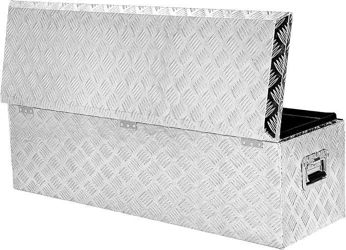 39 Inch Heavy Duty Aluminum Stripes Plated Tool Box Pick Up Truck Bed RV Trailer Toolbox Waterproof Storage Organizer with Side Handle, Lock and Keys