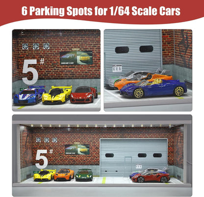 Display Case for Hot Wheels: Stackable Parking Garage for 1/64 Scale Matchbox Toy Car, FoamBoard Storage for Monster Trucks with LED Light and Acrylic Cover, Graffiti Wall