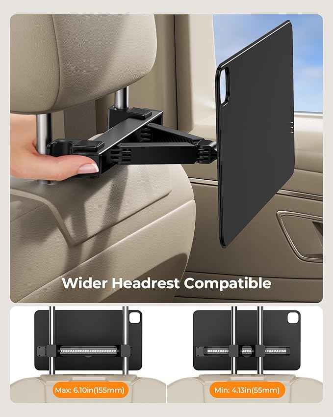 KUXIU Magnetic Wireless Charging Car Headrest Tablet Holder for iPad Pro 11'' M4 [2024]Only, Tablet Car Back Seat Mount for Kids, Road Trip Essentials Trave Holder with Air Vent Stand, 2M USB-C Cable