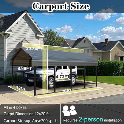 10x20 FT Carport Heavy Duty -Metal Carports for 1 Car All Weather,Garage Kit with Reinforced Frame, Steel Car Canopy Shelter for Outdoor Vehicle Protection