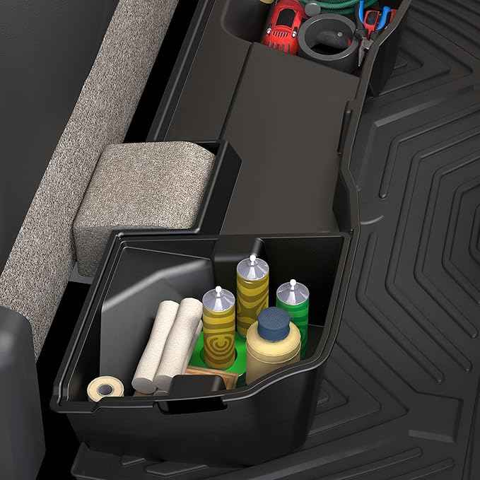 oEdRo Upgraded Rear Under Seat Storage Box Compatible with 2014-2018 Chevy Silverado/GMC Sierra 1500 Double Cab, 19 Silverado LD/Sierra Limited; 2015-2019 2500HD/3500HD - 2-in-1 Max Organizer