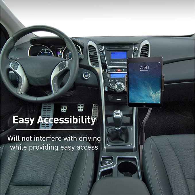 Macally Car Seat Rail Mount - Super Secure Tablet and Phone Holder for Car, Truck, and Any Vehicle - Adjustable Gooseneck iPad Mount - Works With All iPad, iPhone, Tablets