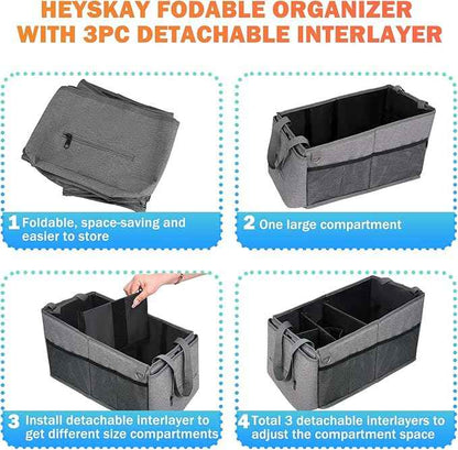 HEYSKAY Car Seat Organizer-Passenger Seat Organizer, Collapsible Small Car Seat Organizer for Console Front/Back, Car Caddy with 4pc Drink Holders Automotive Backseat Organizer for Kids