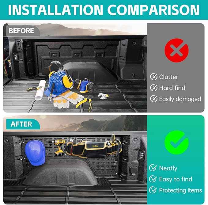 Side Truck Bed Molle Panel Rack System Compatible with 2019-2025 Chevy Silverado/GMC Sierra 1500 5.8FT Accessories Cargo Storage Organizer Tools Rack for 19-25 Chevrolet Silverado Accessories