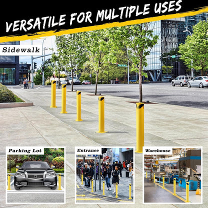 2 Pack Safety Bollard Post, 42 Inch Height 4.5 Inch Diameter Yellow Pipe Safety Steel Bollards with Anchor Bolts and Wrench, Steel Bollards for Road Warning Construction Public Place Traffic Control