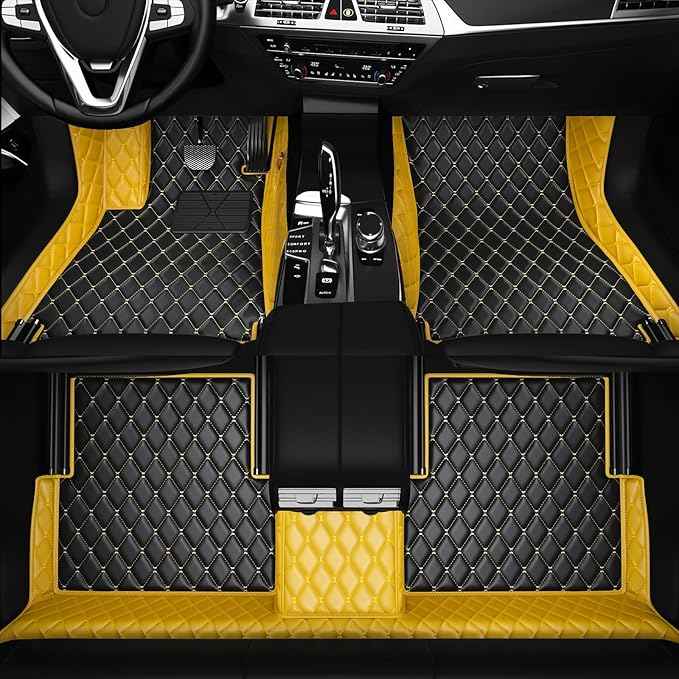 Customized Personalized car Floor MATS Luxury Full-Body car Floor mats are Suitable for 99% of Vehicle Models (Pickup Trucks/SUVs/sedans) and Offer Personalized Text Customization (Yellow-Black)