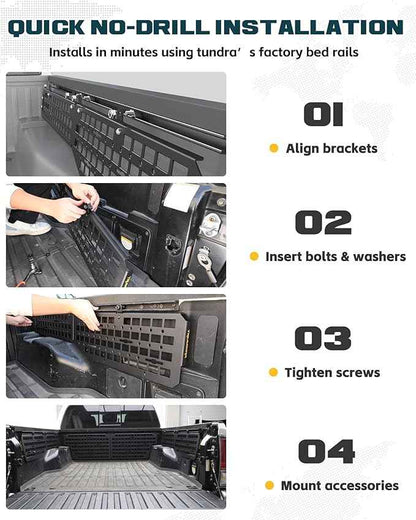 Heavy-Duty Side Bed MOLLE Panel Fit for 2007-2021 Toyota Tundra, Military-Grade Aluminum Truck Bed Storage Panel, 300lbs Load Capacity