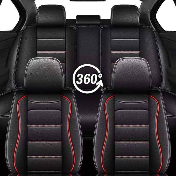 Car Seat Covers for Hyundai Tucson 2005-2025 2026: Luxury Leather Striped Automotive Seat Cover Waterproof Seat Protectors Compatible Airbag (2PCS Front,Black)