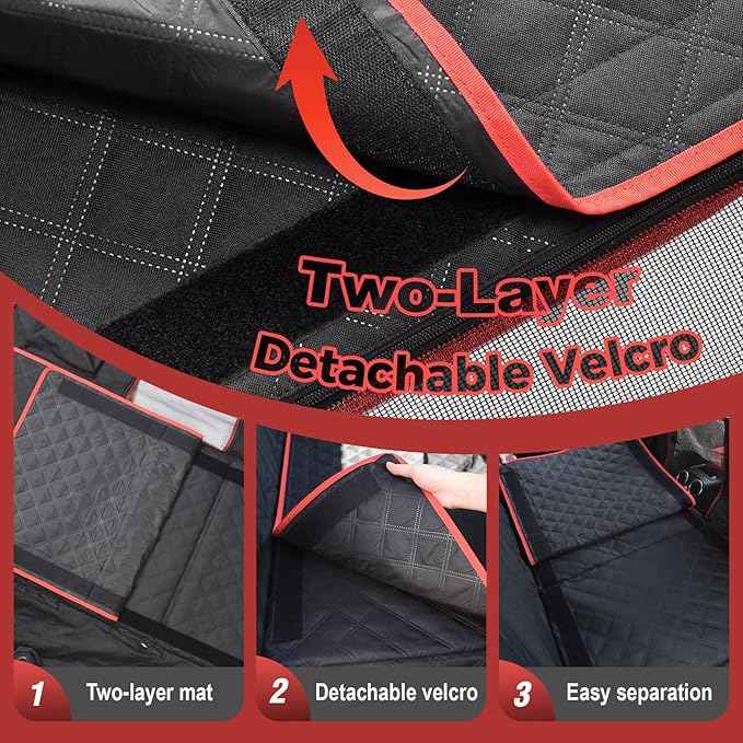 2-Layer Dog Car Seat Cover for Back Seat, Hard Bottom Car Seat Protector for Large Dogs, Anti Scratch Backseat Extender, Waterproof Hammock in Car, for Car/SUV/Small Truck