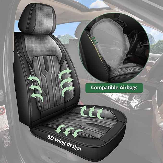YORKNEIC Fit for Lincoln MKS Seat Covers Full Set 2008-2019: 5 Seats Waterproof Leather Car Seat Covers Protector (2 Row 5 Seat, Black & Grey)