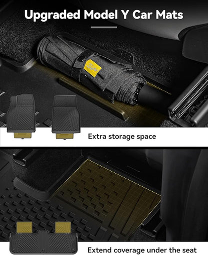 3W Floor Mats Compatible for Tesla New Model Y 2025 2026 Juniper(Including Standard), TPE All Weather Custom Fit Floor Liner for Model Y, 1st & 2nd Row Set Car Mats, Black