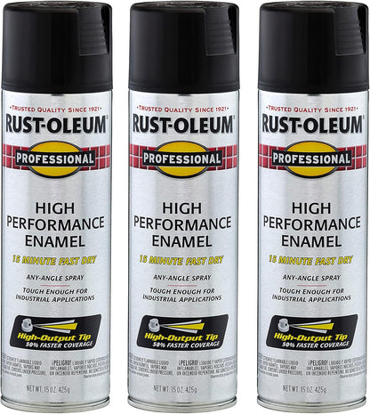 Rust-Oleum 7578838-3PK Professional High Performance Enamel Spray Paint, 15 Oz, Flat Black, 3 Pack