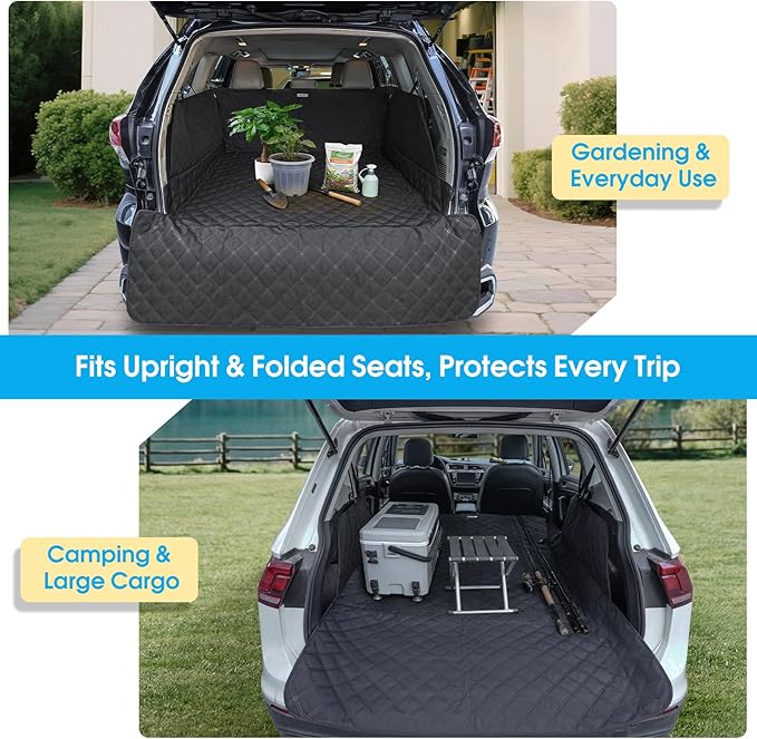 ALLANSING Dog Cargo Liner for Compact SUV - Heavy-Duty 900D Oxford Waterproof Pet Cargo Protector with 3-Sided Zippered All-Round Protection & TPU Suction Cups, Ideal for Dog Travel