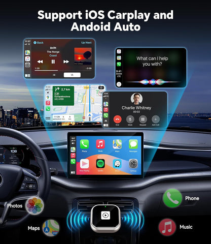 ENOMIR Wireless CarPlay Adapter 2025 Upgrade, Plug & Play CarPlay Adapter Wired to Wireless, Mini USB Design, Fast Auto-Connect, No Delay, Compact Design for iPhone & Android, Matte Silver