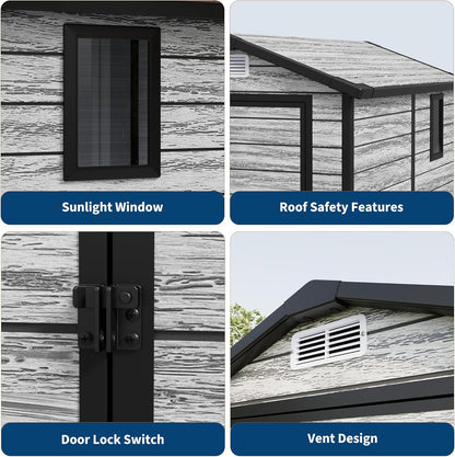 All-Weather Resin Shed with Window, Outdoor Plastic Garden Shed with Lockable Door and Vents, Outdoor Resin Storage Sheds for Tool, Bike, Backyard, Patio