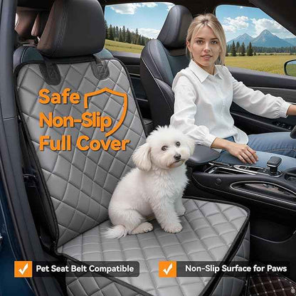 Waterproof Car Front Seat Cover for Dogs, PU Leather Car Seat Protector for Pets,Nonslip Scratchproof Front Passenger seat Covers Fits for Cars, Trucks, SUVs (Grey, Front Seat Cover)