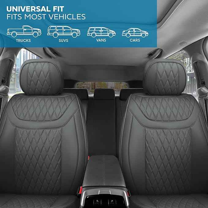 Elite Edition Napa Leather Seat Covers Full Set – Gray Car Seat Covers Front Seats and Back Car Seat Protector, Waterproof and Universal Fit for Most Small to Medium Autos, Trucks & SUVs