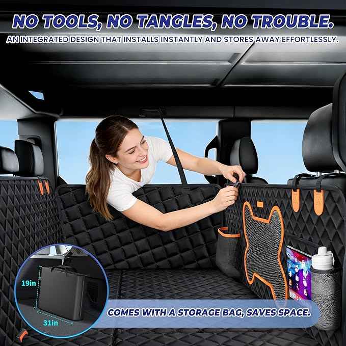 Truck Dog Seat Cover for Back Seat, Hard Bottom Dog Hammock Support to 450 lbs, Waterproof & Scratch-Proof Pet Bed Extender for Full Size Crew Cab Truck SUVs F150/RAM1500/Silverado, Black