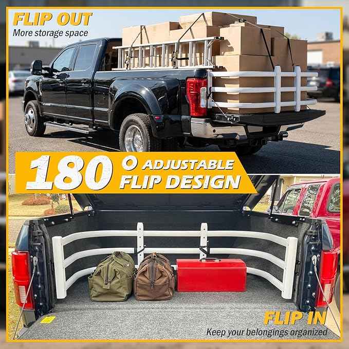White Aluminium Truck Bed Extender, Pickup Tailgate Expansion, Fit for Ford F150 7+Titan 7+Sierra 3+Ram 1500/2500/3500, Compatible with All Rails, L55-62 x W24 x H18 (Includes Mounting Bracket)