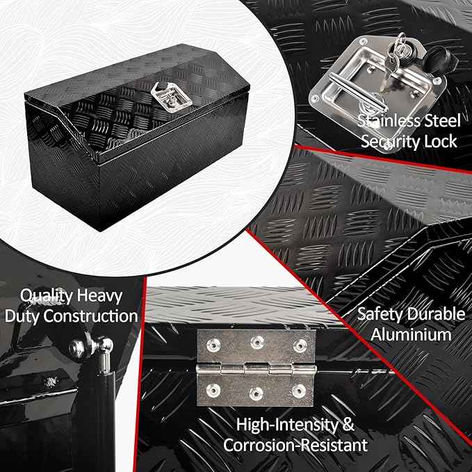 30 Inch Aluminum Trailer Tongue Tool Box 5 Bar Tread Wide Utility ToolBox for Pick Up Truck RV Storage Organizer Tool Box with Lock and Keys - 30"X13.2"X13.5" Black