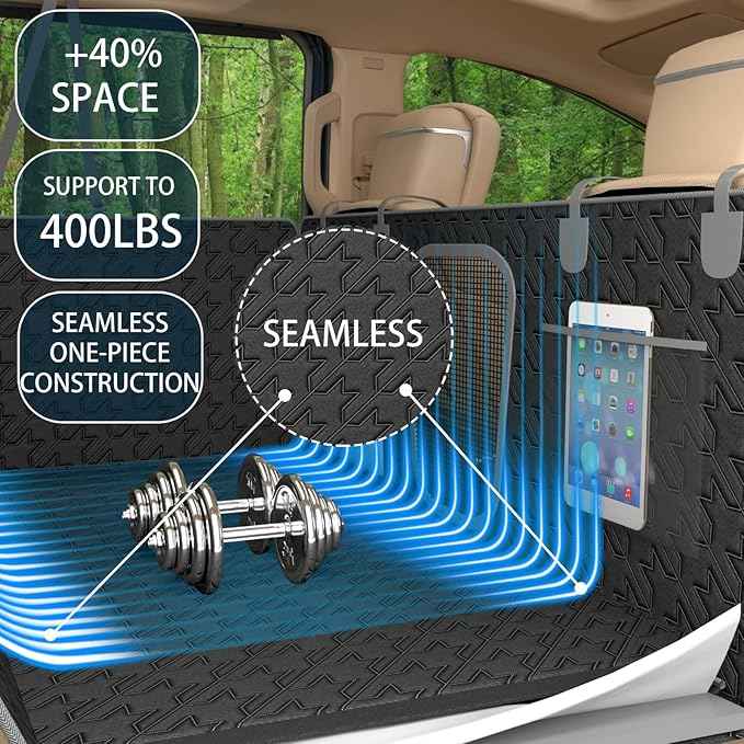 Upgraded Durable Hard Bottom Dog Car Seat Cover with EPE Sponge Cushion,Foldable Dog Rear Seat Protector,Waterproof Dog Hammock for Car, Seamless Dogs Back Seat Extender for Car SUV Truck(L)