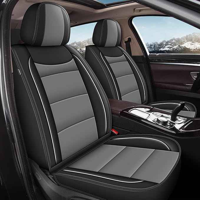 YORKNEIC Seat Covers Fit for GMC Acadia 2017-2025 2026: 2 Front Leather Car Seat Covers - Waterproof Car Seat Protector Compatible Airbag (2 Front Set, Black & Grey)