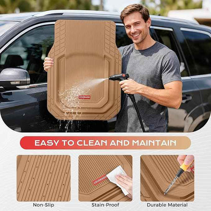 Coverado Car Floor Mats Heavy Duty, Deep Dish All-Weather Beige Mats, Universal Waterproof Trim to Fit Automotive Mats for Cars SUV Trucks, Durable Floor Liner Car Accessories, Full Sets, 3pcs