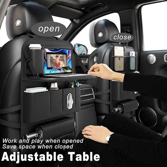 Car Seat Organizers,Multi-functional Back Seat Protectors, Storage Pouches, Child kicking prevention and Tray Holders (for Cars, Kids, Seat Back and Rear Seats) (Black, 2 Pcs)