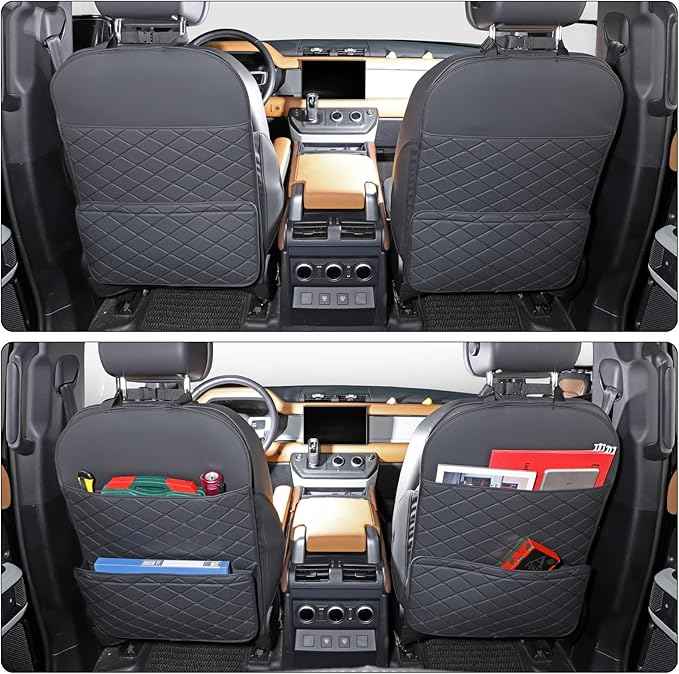 Seat Back Protector + Large Capacity Pocket Storage Organizer,Preventing the Impact of Children Stepping on the Seat Backrest (Black)
